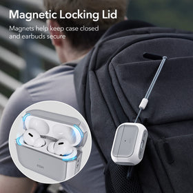 ESR AirPods Pro 2 case includes easy-carry strap for hands-free portability.