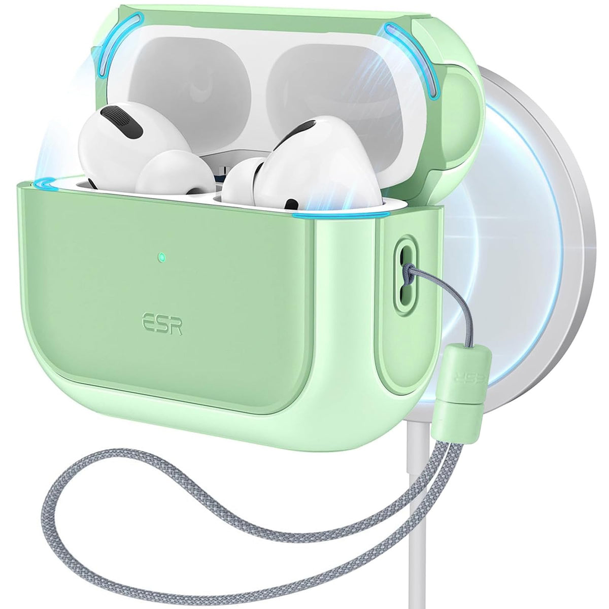 ESR AirPods Pro 2 case front view with reinforced protection and easy grip.