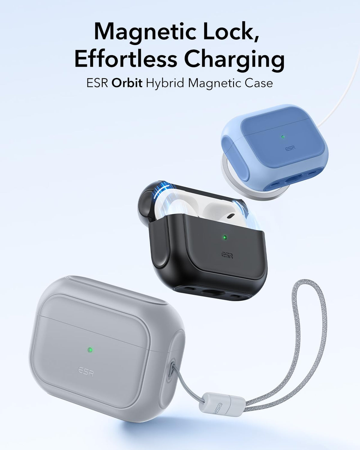 Hybrid drop protection shields the charging case from shocks.