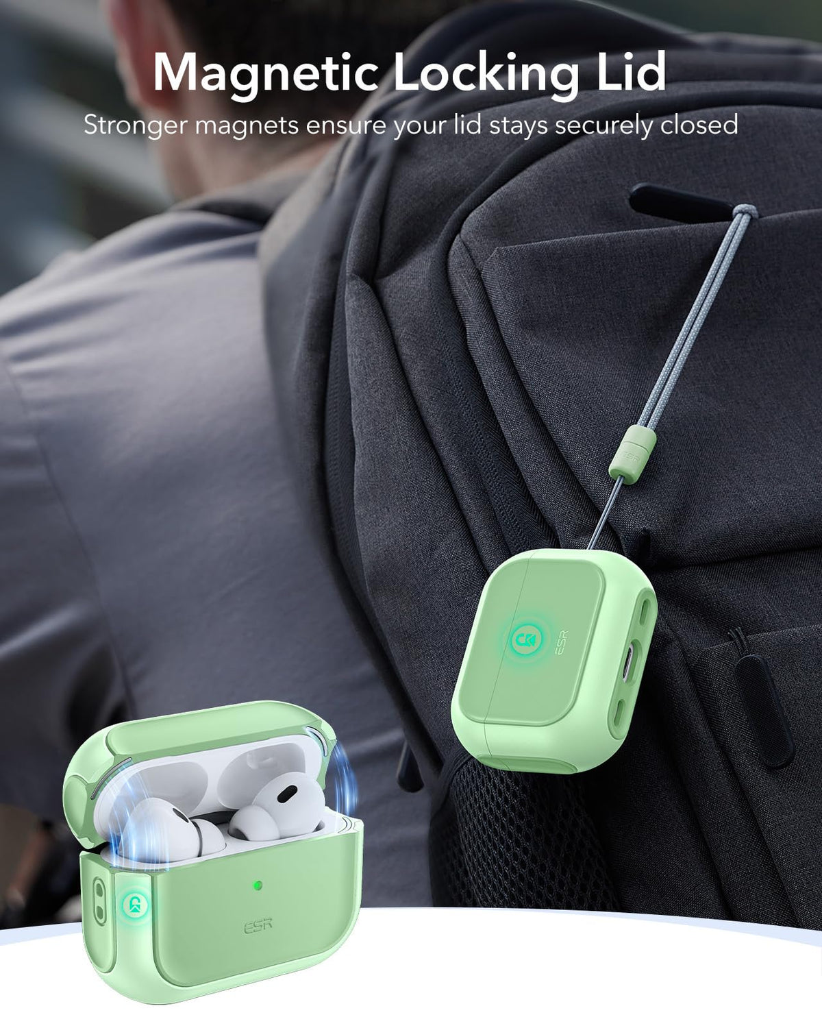 ESR AirPods Pro 2 case with hybrid protection and shock-absorbing core.