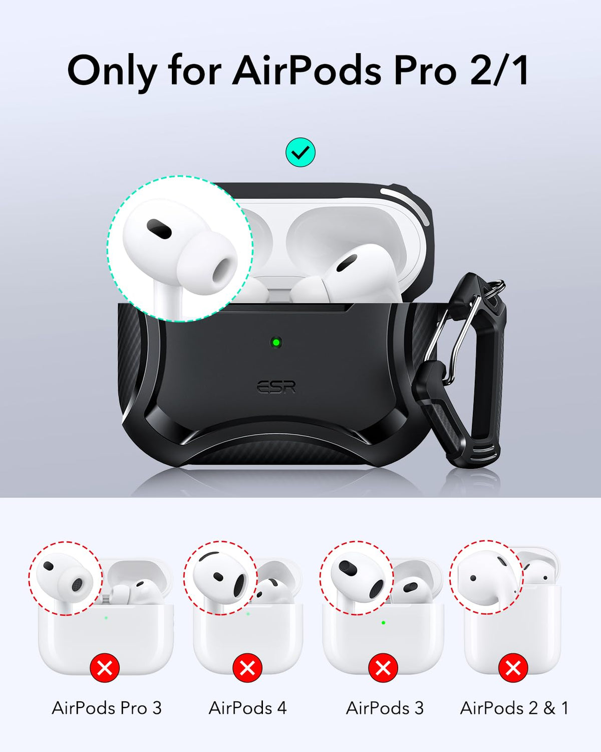 ESR AirPods Pro 2 case magnetic lid closeup showing snap-tight closure.