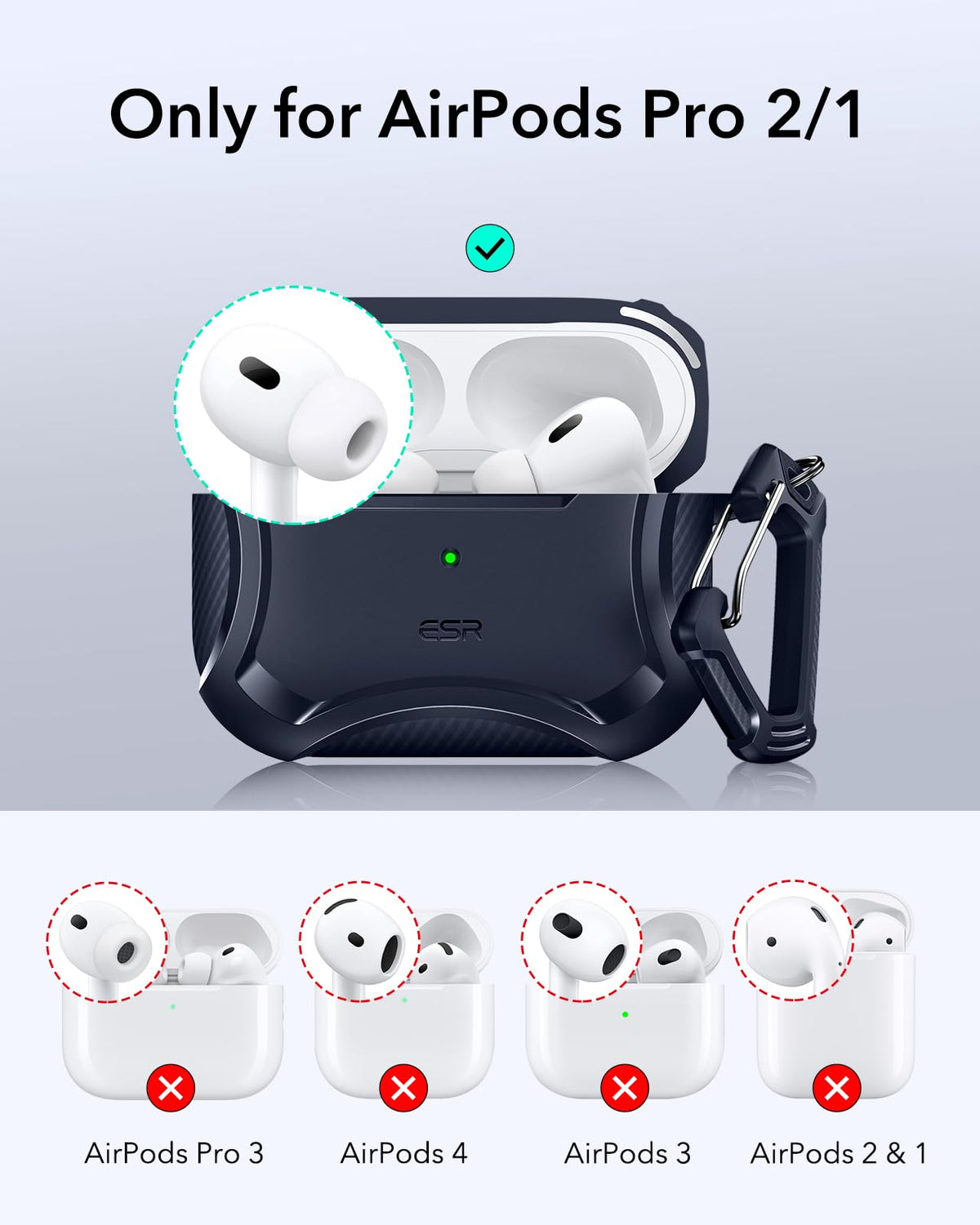 ESR AirPods Pro 2 case with magnetic lid visible from the front for secure closure
