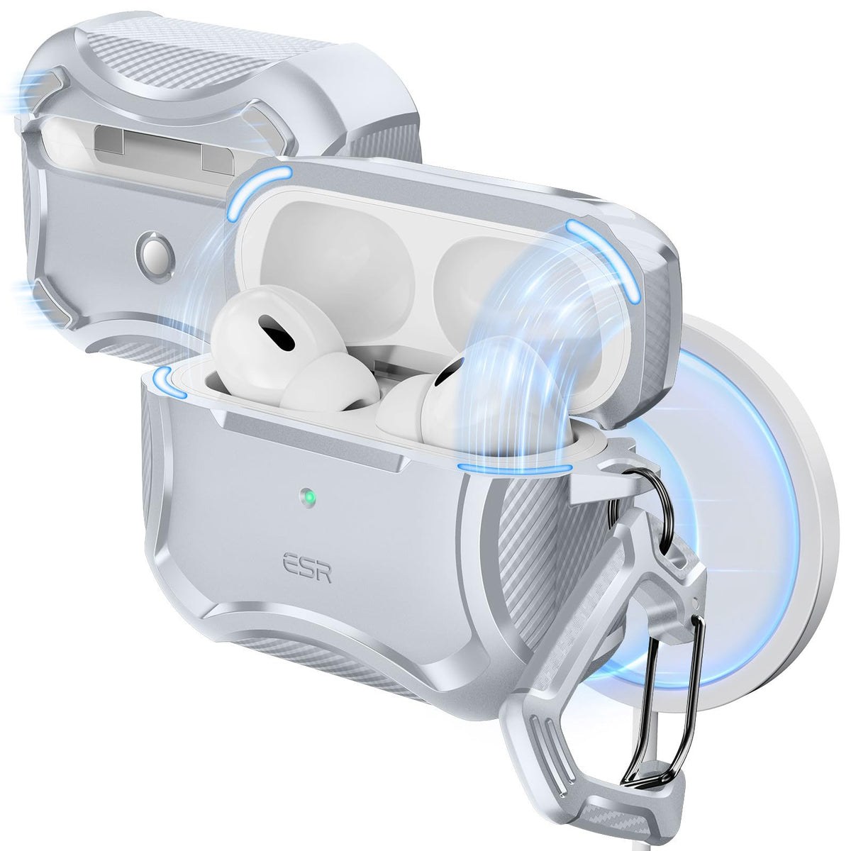 ESR AirPods Pro 2 case with magnetic lid for secure closure.