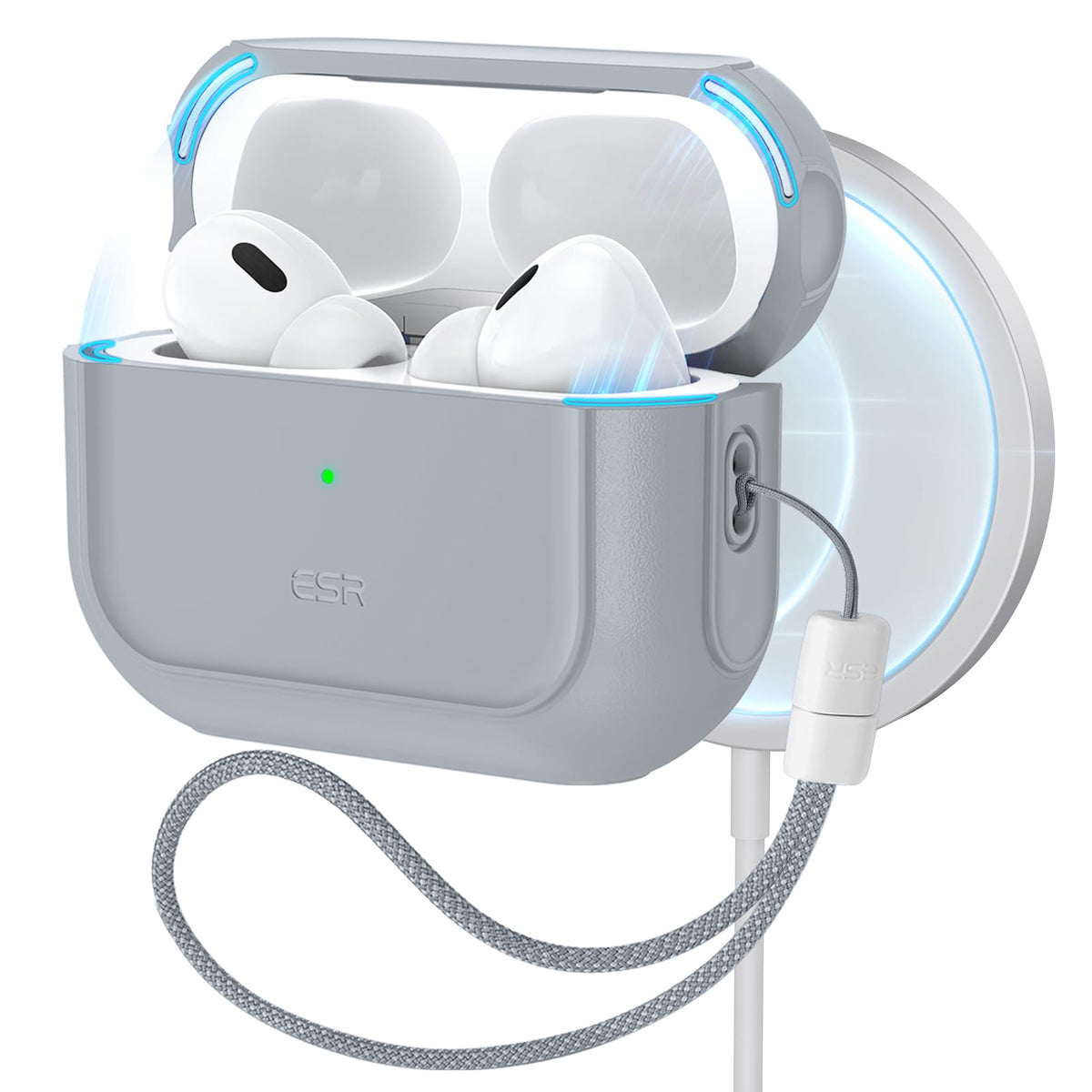 ESR AirPods Pro 2 case with MagSafe back for secure wireless charging.