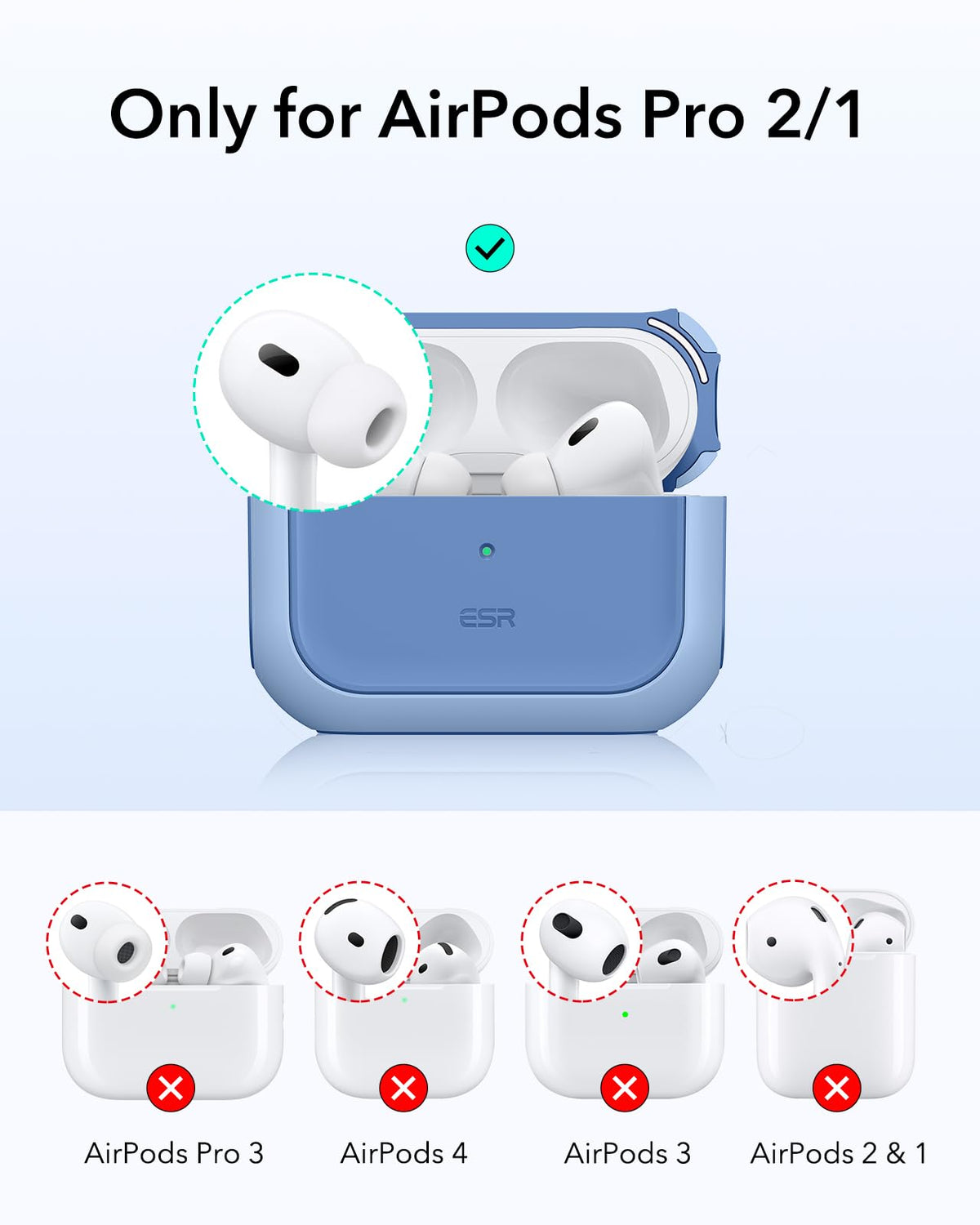ESR AirPods Pro 2 case navy back view shows rugged durability.