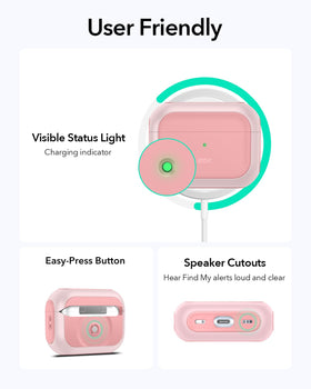ESR AirPods Pro 2 case pink packaging and product details.