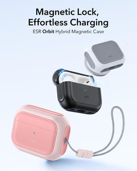 ESR AirPods Pro 2 case pink side strap visible, easy-carry convenience.