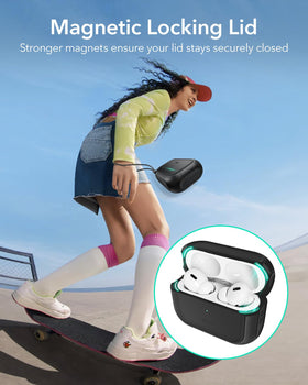 ESR AirPods Pro 2 case side view with attachable strap for secure carry.