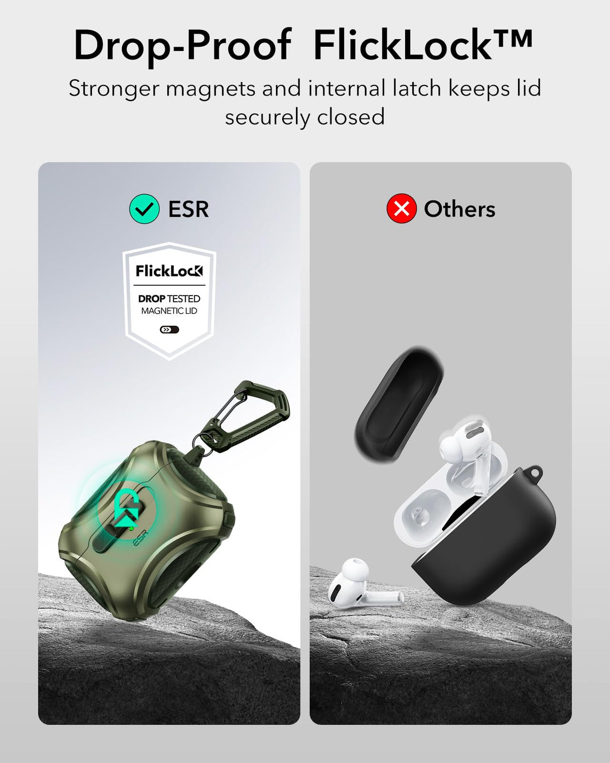 ESR Slide-to-open front slider demonstrates instant one-handed access
