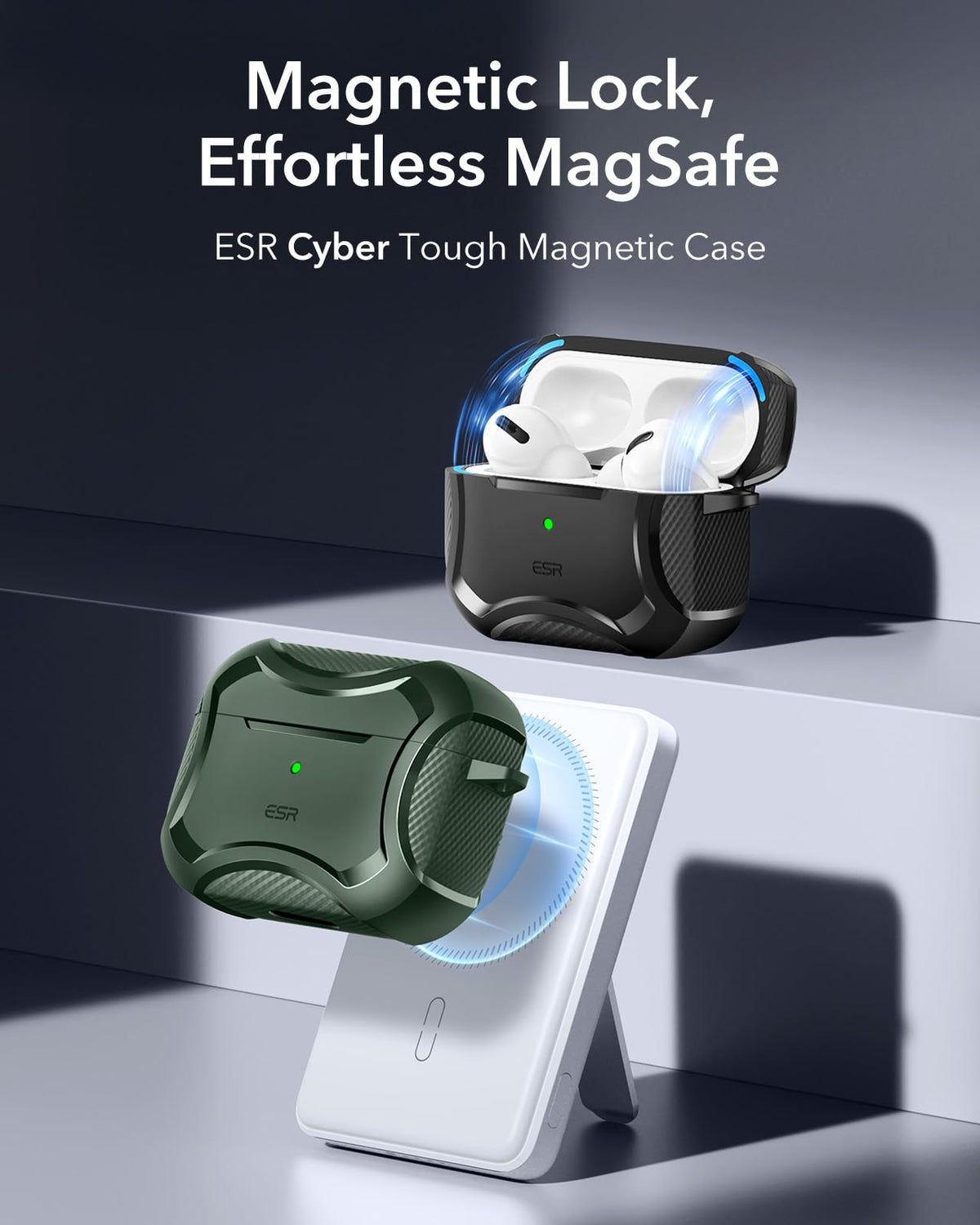 ESR AirPods Pro 2 green case with drop protection and reinforced corners.