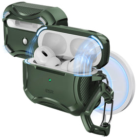 ESR AirPods Pro 2 green case, front-angled view, showcasing sleek protection.