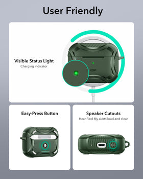 ESR AirPods Pro 2 green case lid-closure test showing secure magnetic hold.