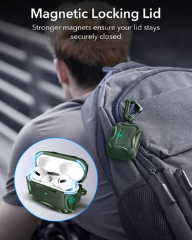 ESR AirPods Pro 2 green case with magnetic lid for secure closure.