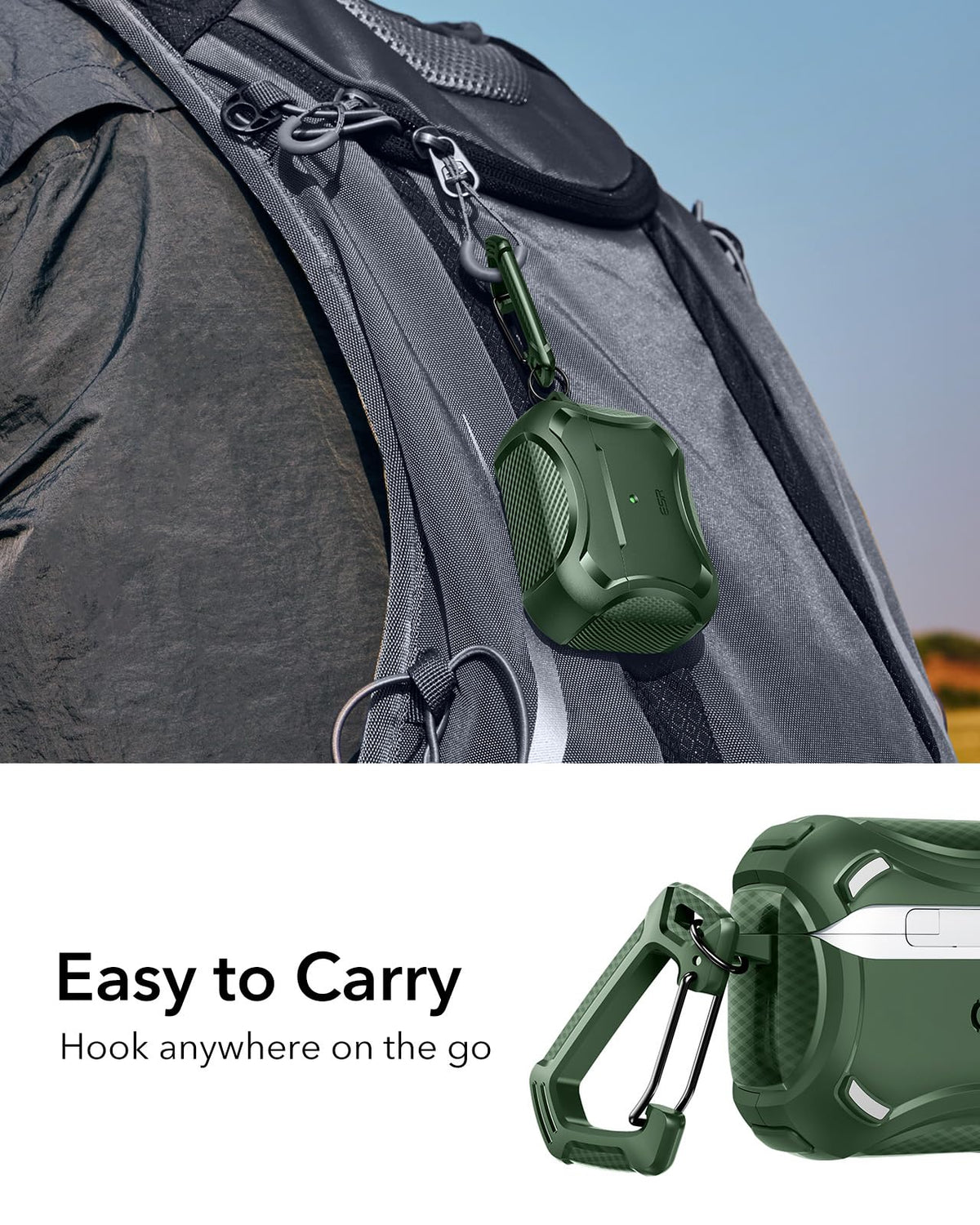 ESR AirPods Pro 2 green case packaging and eco-friendly design.