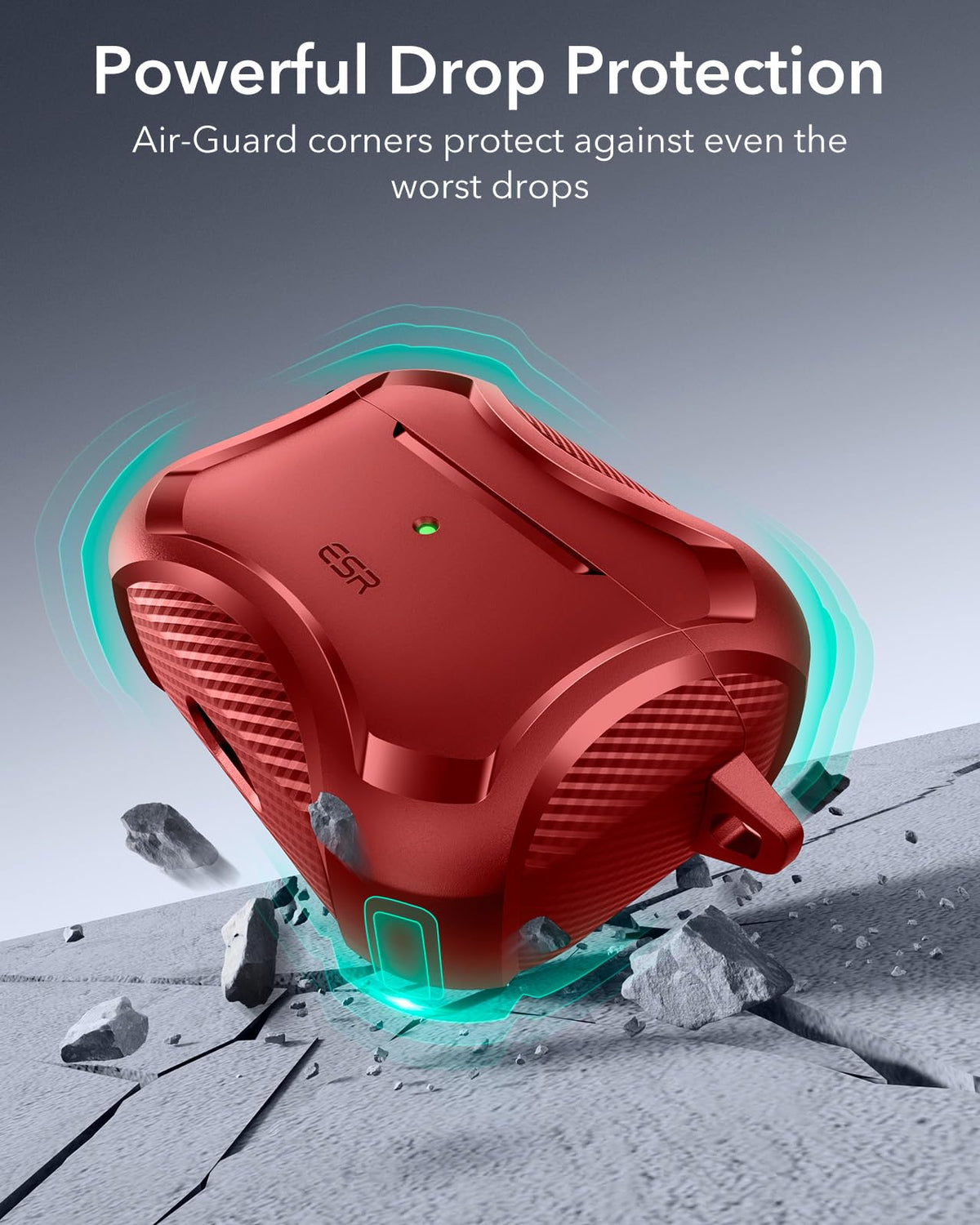 ESR red case includes cleaner kit for maintenance of AirPods Pro case.