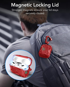 ESR AirPods Pro 2nd Gen red case with drop protection layer cushioning impact.