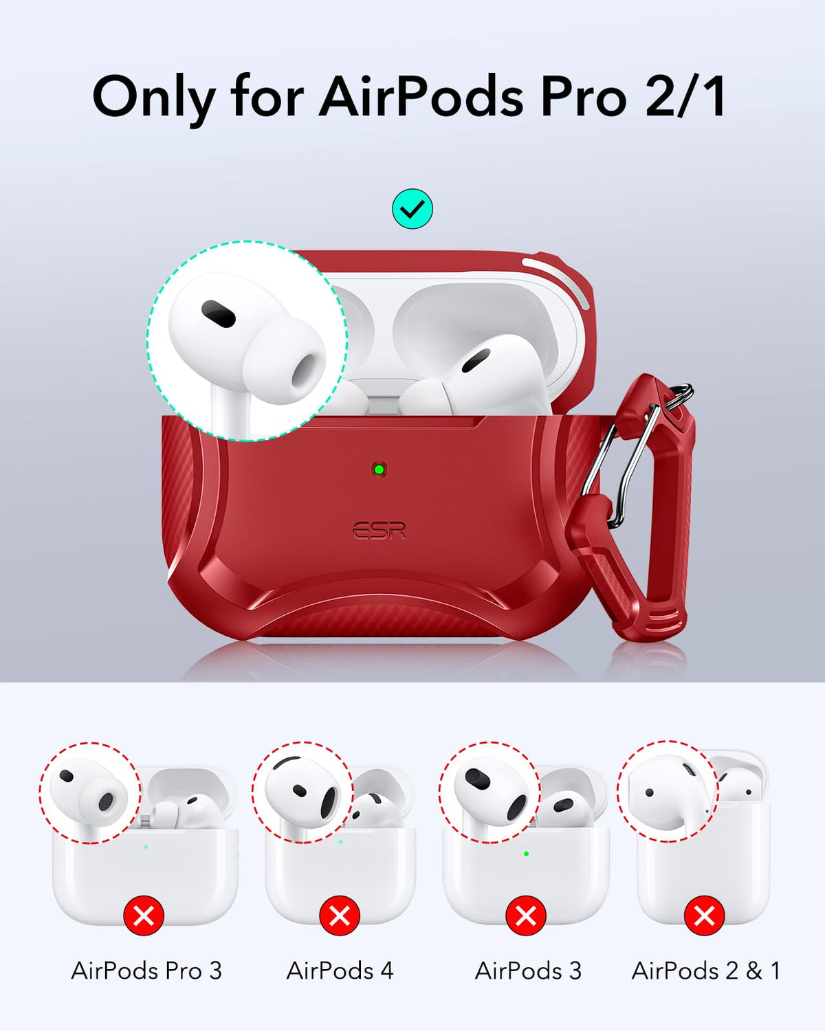 ESR red AirPods Pro 2nd Gen case with magnetic lid closeup showing firm seal.