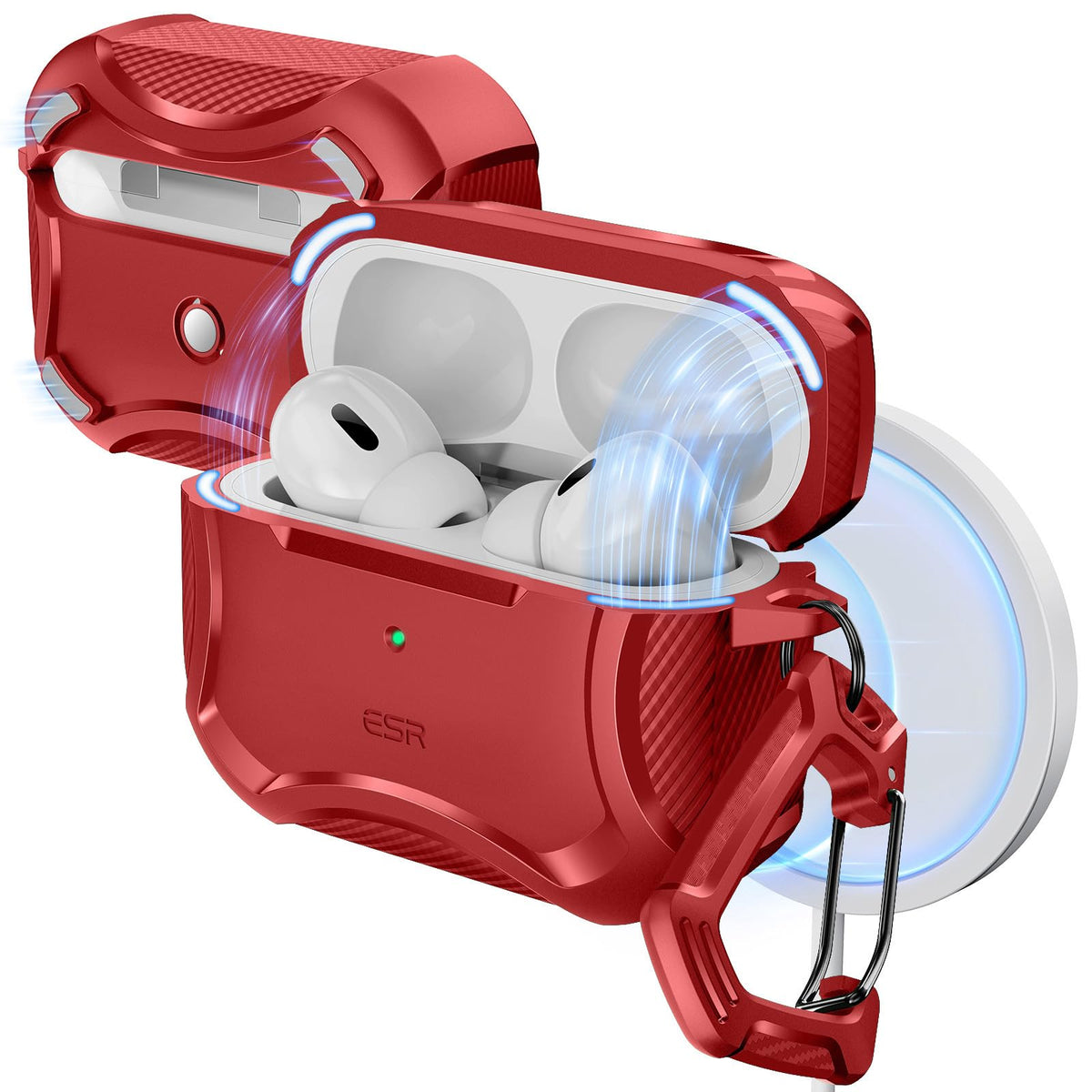 ESR AirPods Pro 2nd Gen red case with MagSafe back for secure charging.