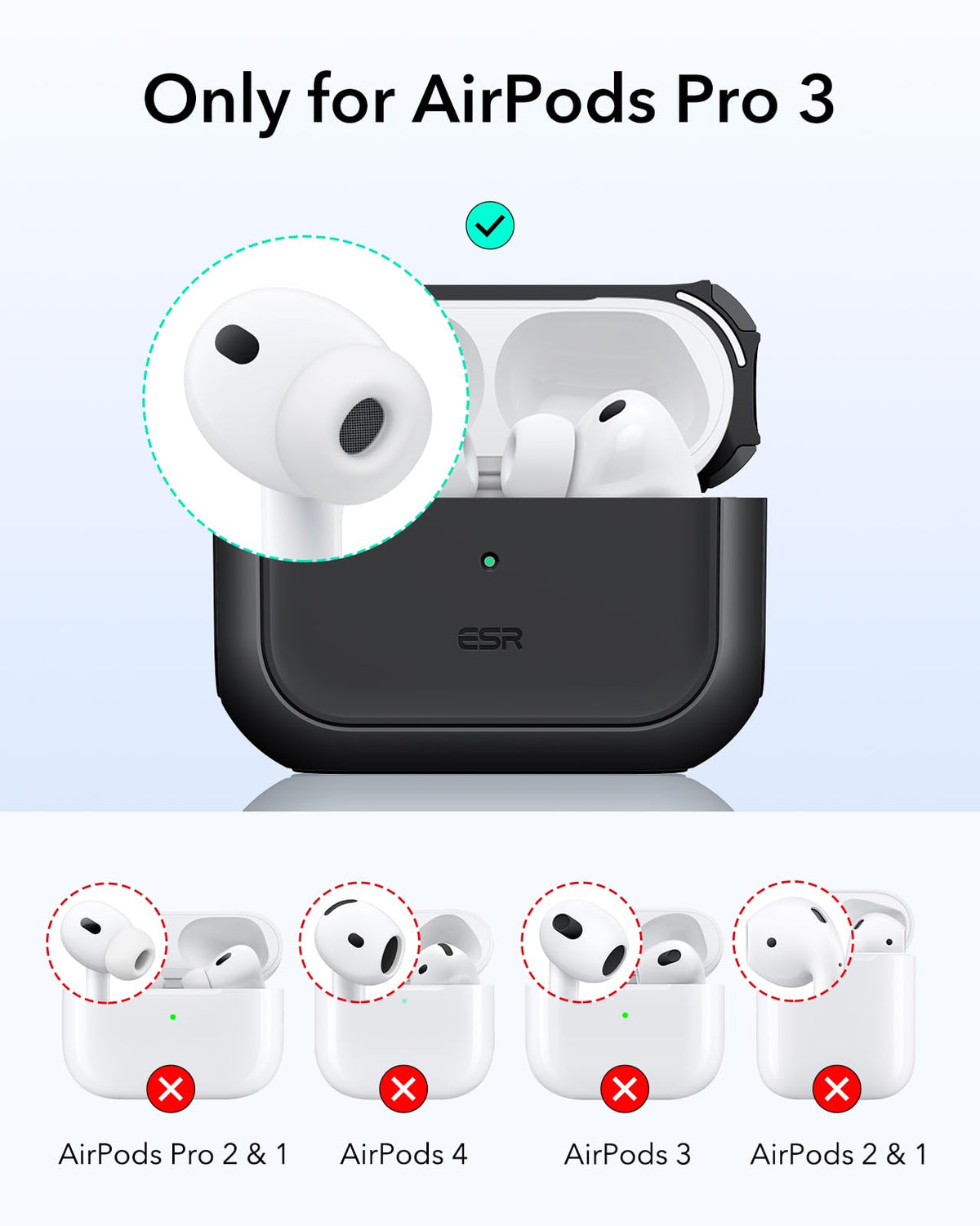 ESR AirPods Pro 3 case back view with MagSafe magnets for secure charging