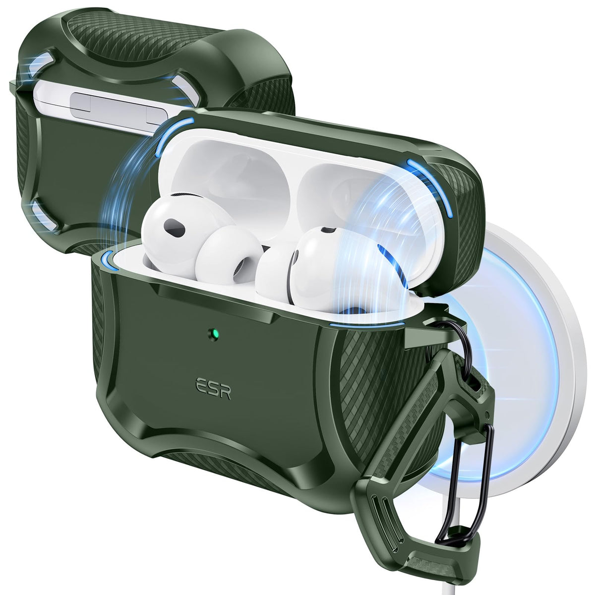 ESR AirPods Pro 3 Case Cyber Green front view highlighting slim protective design
