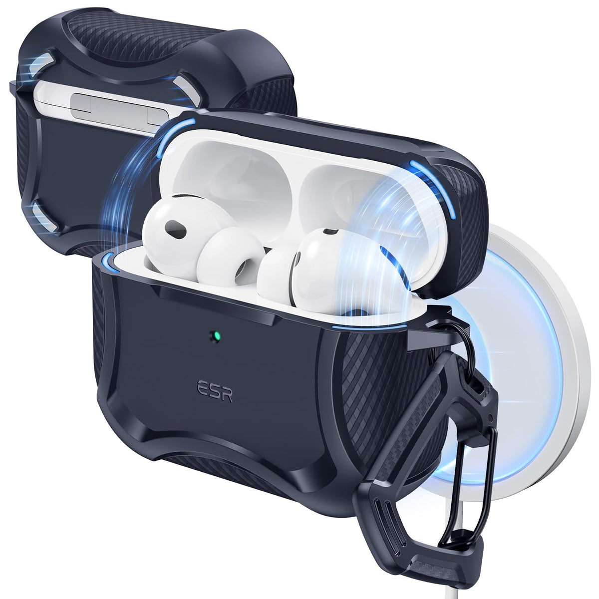 ESR AirPods Pro 3 Cyber Navy case, front view, slim protective profile for daily use