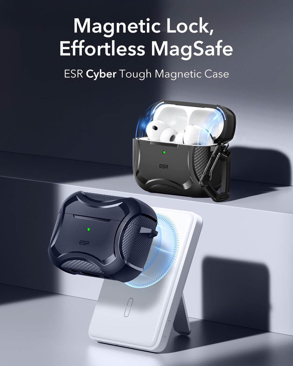 ESR AirPods Pro 3 Cyber Navy case, back view, MagSafe-ready for easy wireless charging