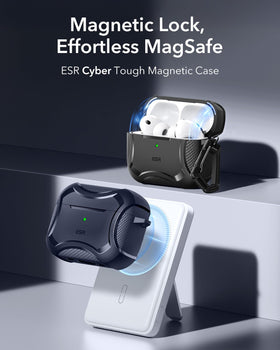 ESR AirPods Pro 3 Cyber Navy case, back view, MagSafe-ready for easy wireless charging
