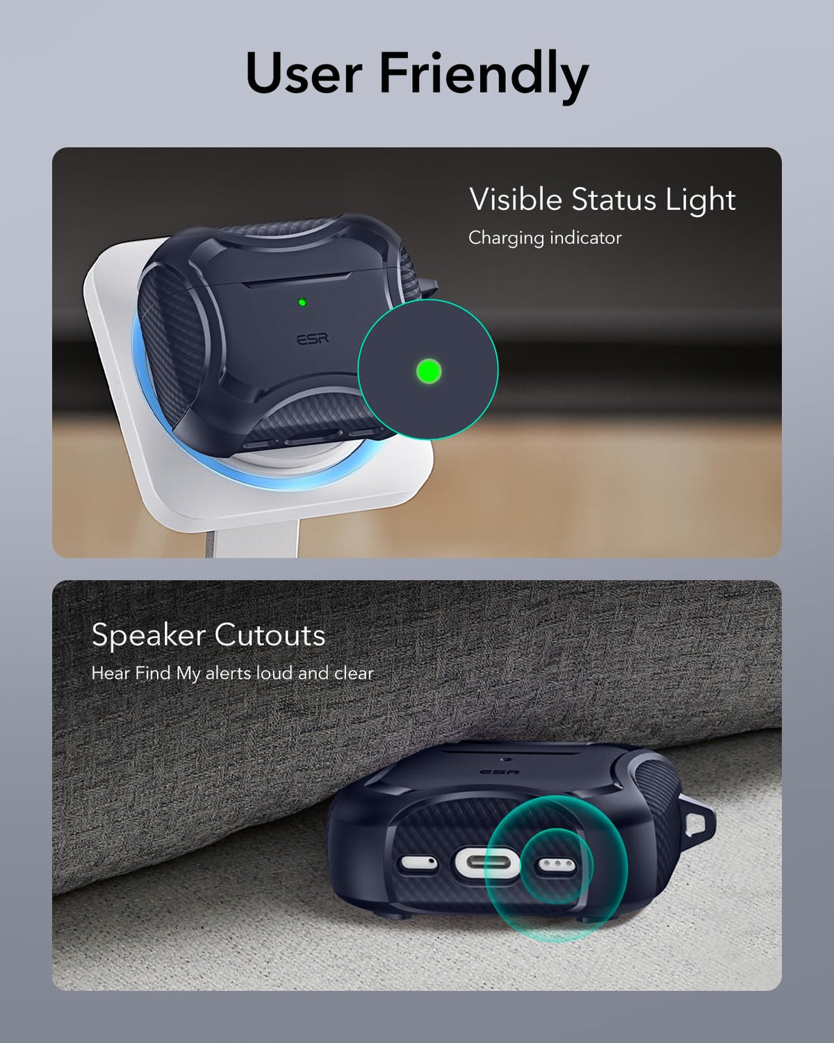 ESR AirPods Pro 3 Cyber Navy case, product packshot emphasizes style and protection