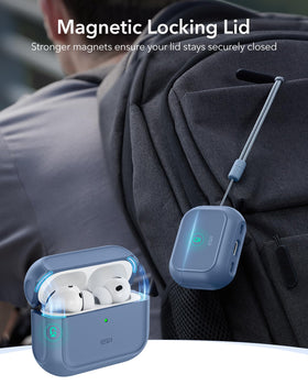 ESR AirPods Pro 3 Case dark blue, braided strap for hands-free carrying.