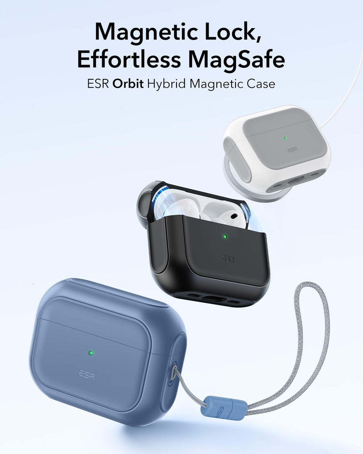 ESR AirPods Pro 3 Case dark blue, back view with MagSafe magnets for secure charging.