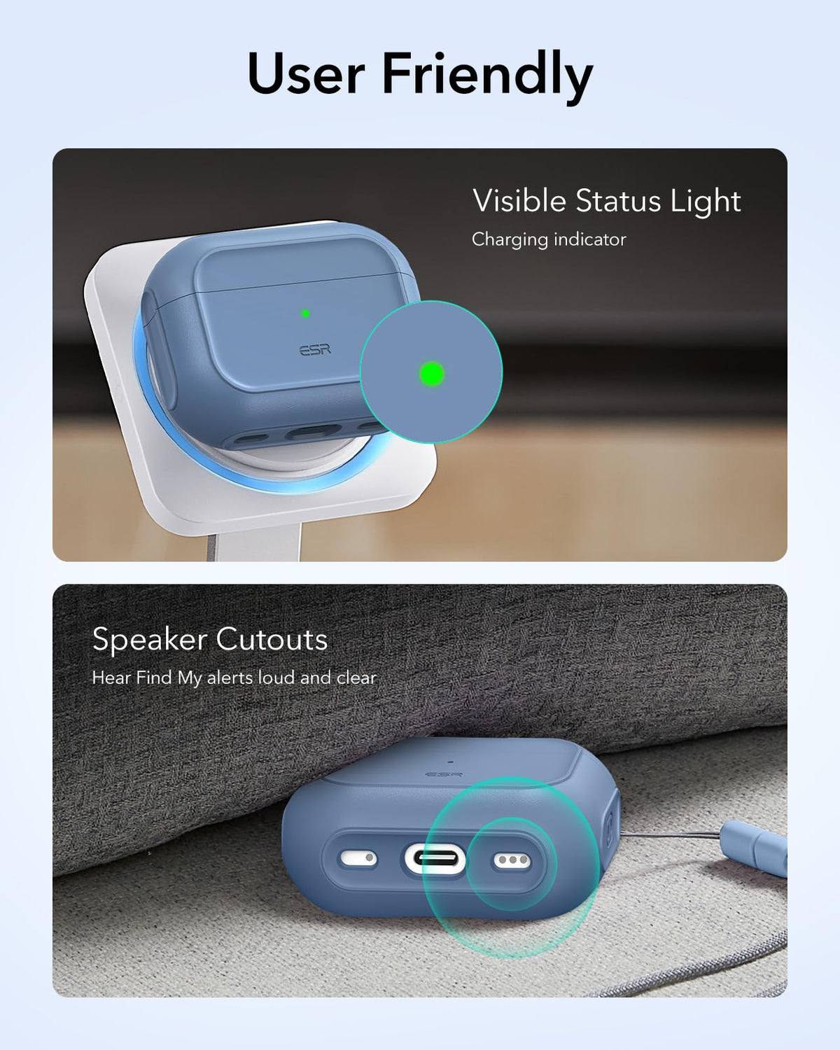 ESR AirPods Pro 3 Case dark blue, pocket-friendly design for on-the-go use.
