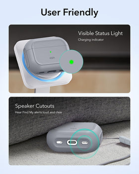 ESR AirPods Pro 3 case gray in hand with strap for secure carry