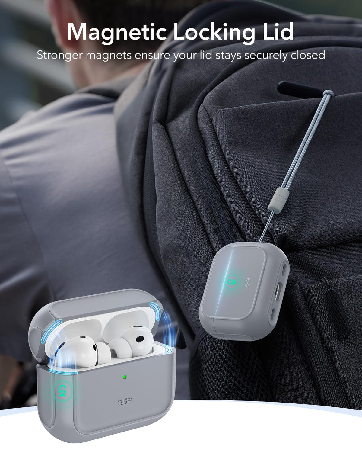 ESR AirPods Pro 3 case gray with MagSafe ready for easy charging