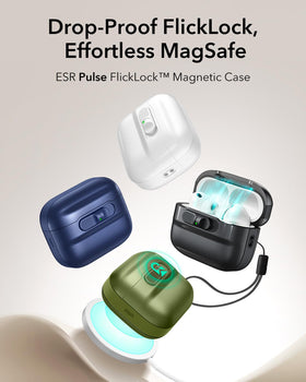 ESR AirPods Pro 3 Case green, lid-closed shot showing magnetic lock.