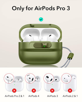 ESR AirPods Pro 3 Case green, side view emphasizing slim profile and secure lid.