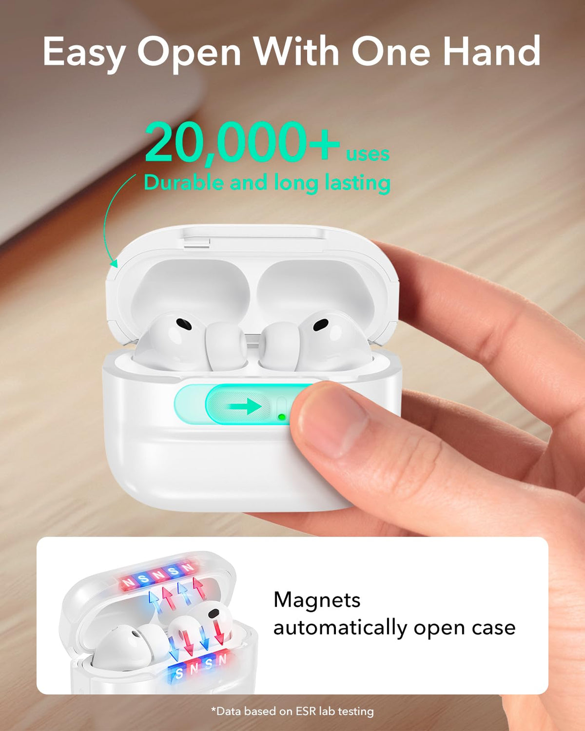 ESR AirPods Pro 3 case LED display shows real-time status.