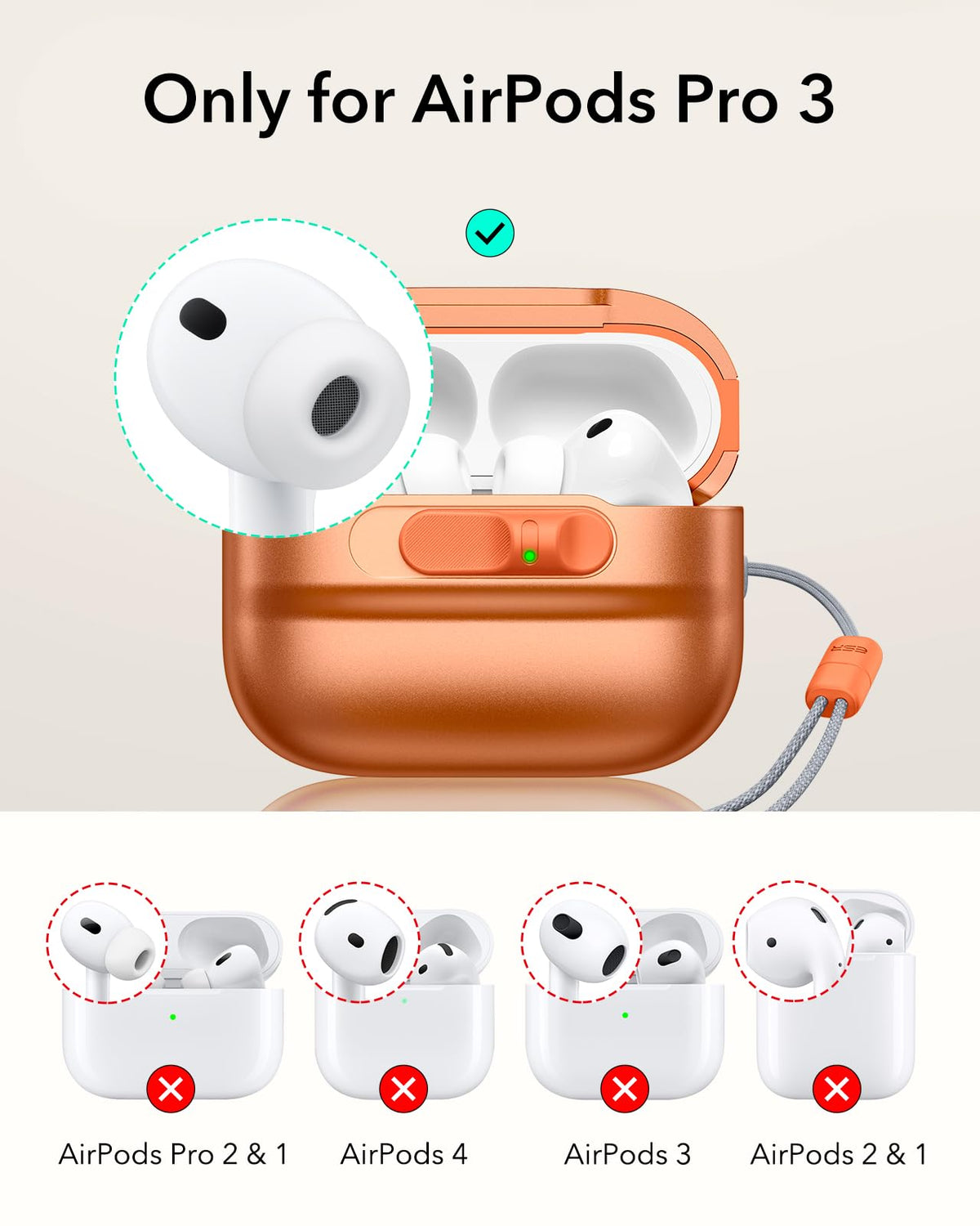 ESR AirPods Pro 3 Case lid open, showcasing FlickLock magnetic latch for secure protection.