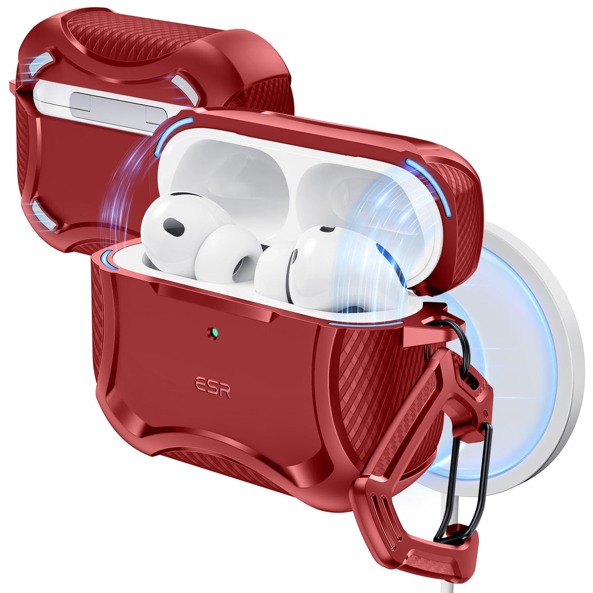 ESR AirPods Pro 3 Case with Magnetic Lid showing secure closure in red