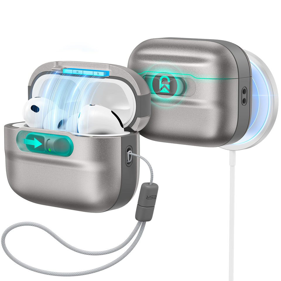 ESR AirPods Pro 3 case with magnetic lid securing pods during travel