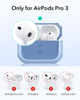 ESR AirPods Pro 3 case navy blue back view emphasizes reinforced corners and grip.