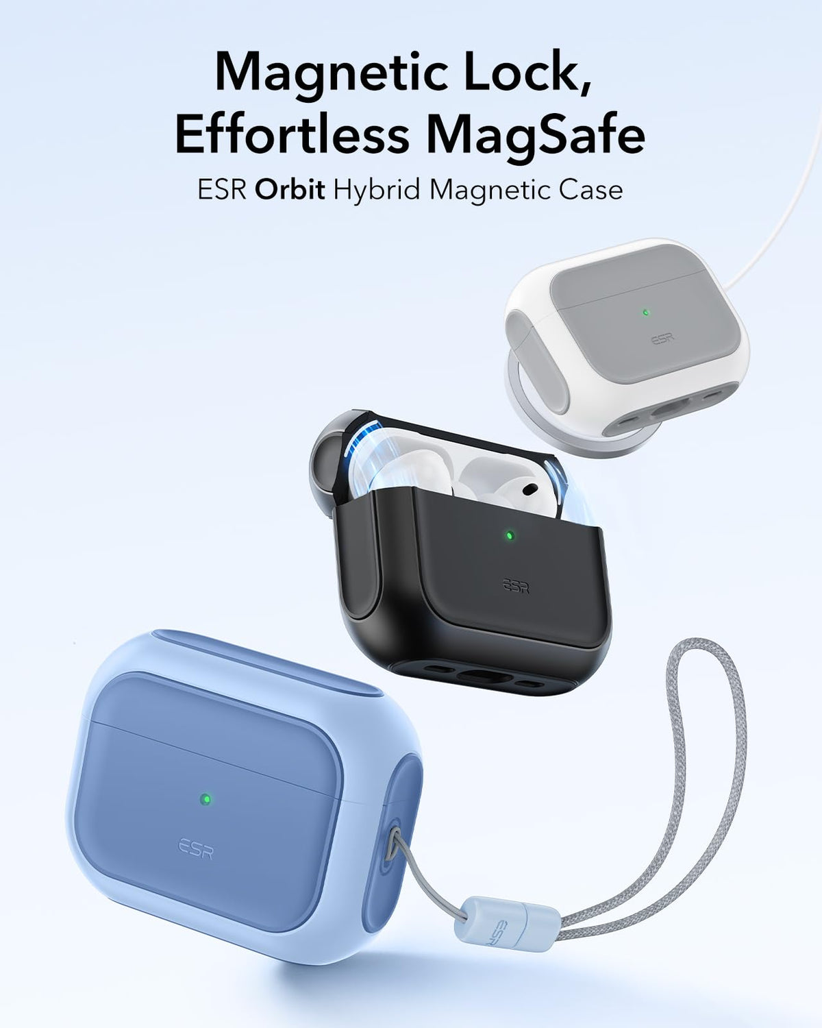 ESR AirPods Pro 3 case navy blue with MagSafe-ready magnets for easy wireless charging.