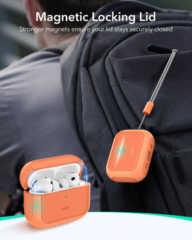 ESR AirPods Pro 3 Case orange with lanyard attachment for hands-free carry.