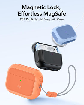 ESR AirPods Pro 3 Case orange with MagSafe magnets for secure wireless charging.