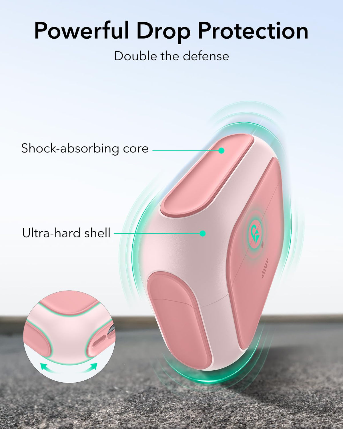 ESR AirPods Pro 3 Case pink shock-absorbing core absorbs impacts on drops