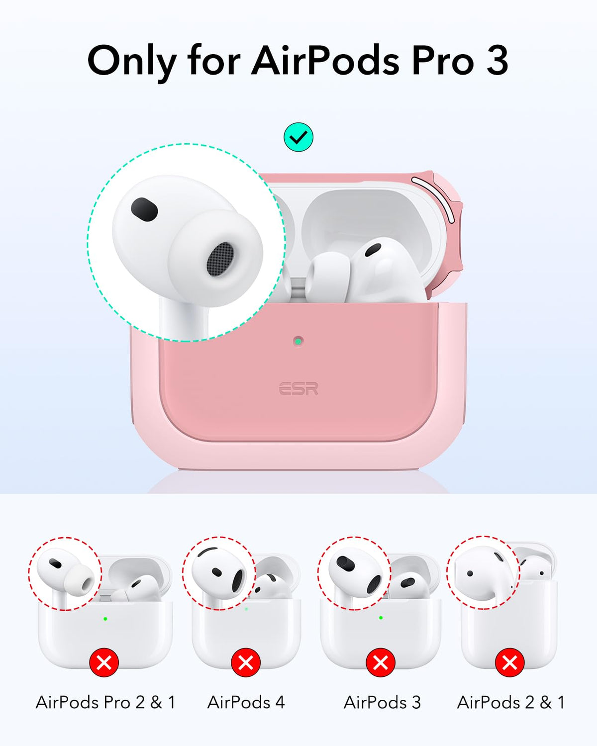 ESR AirPods Pro 3 Case pink side view highlights slim profile for easy carrying