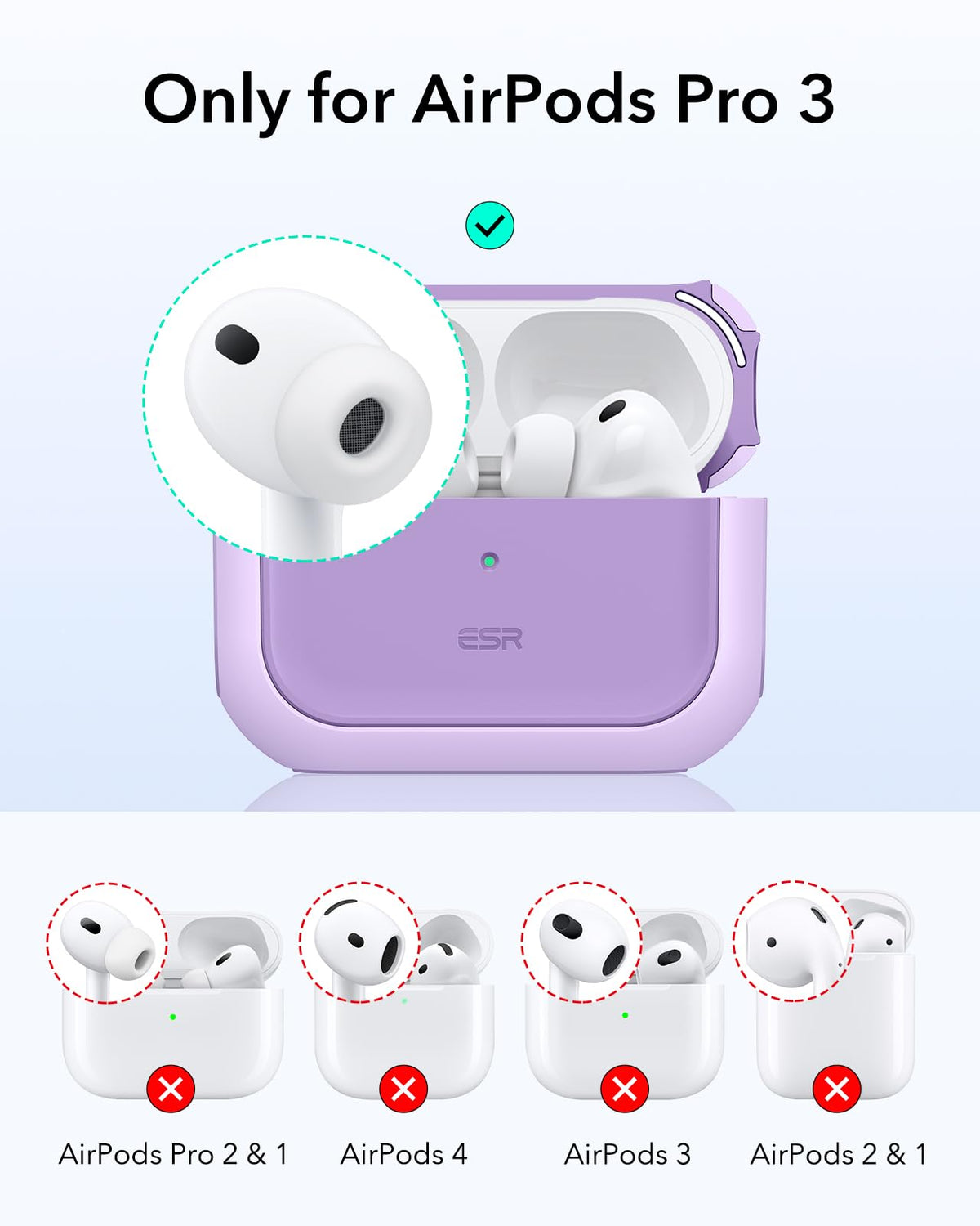 ESR AirPods Pro 3 Case purple back view with MagSafe magnets.