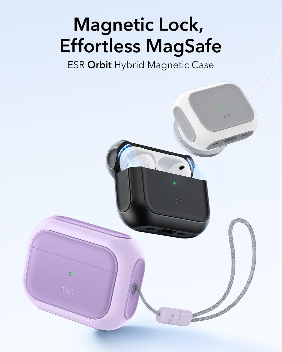 ESR AirPods Pro 3 Case purple side with braided carry strap.