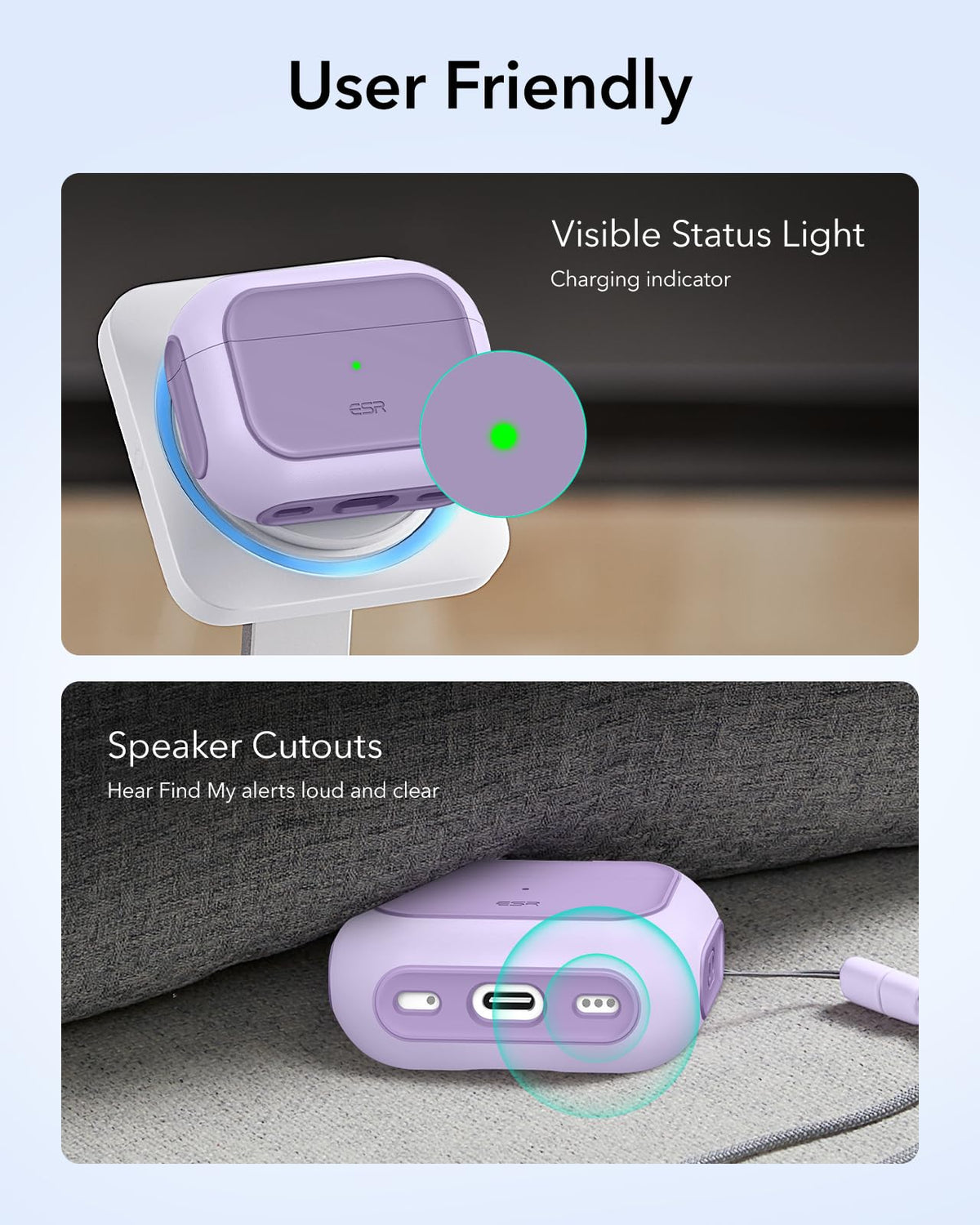 ESR AirPods Pro 3 Case purple weight-friendly compact shell.