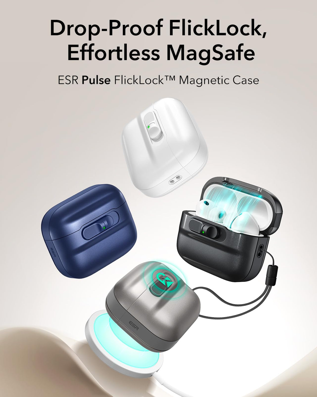 ESR AirPods Pro 3 case slide-to-open front latch enables one-handed access.