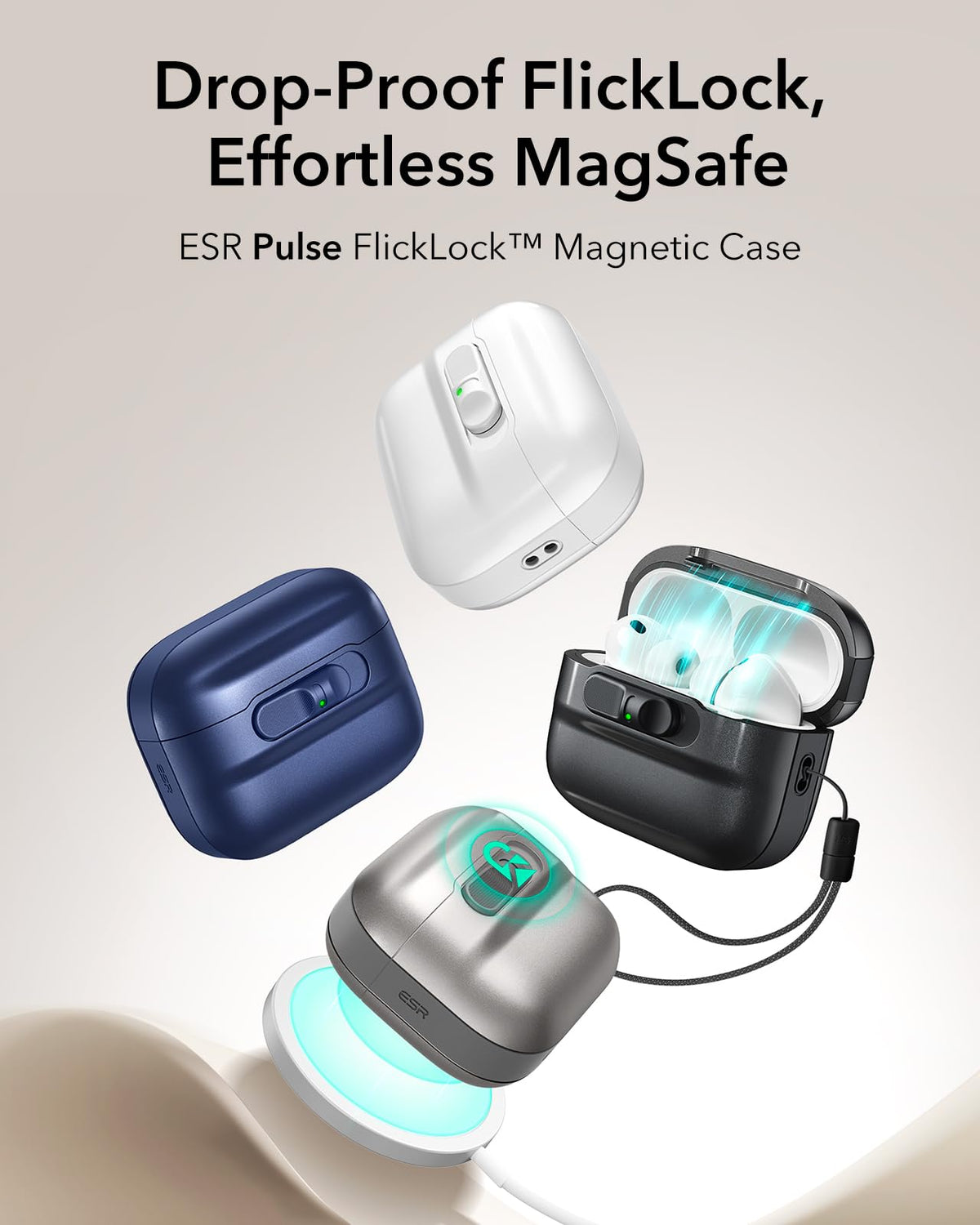 ESR AirPods Pro 3 case slide-to-open front latch for quick access